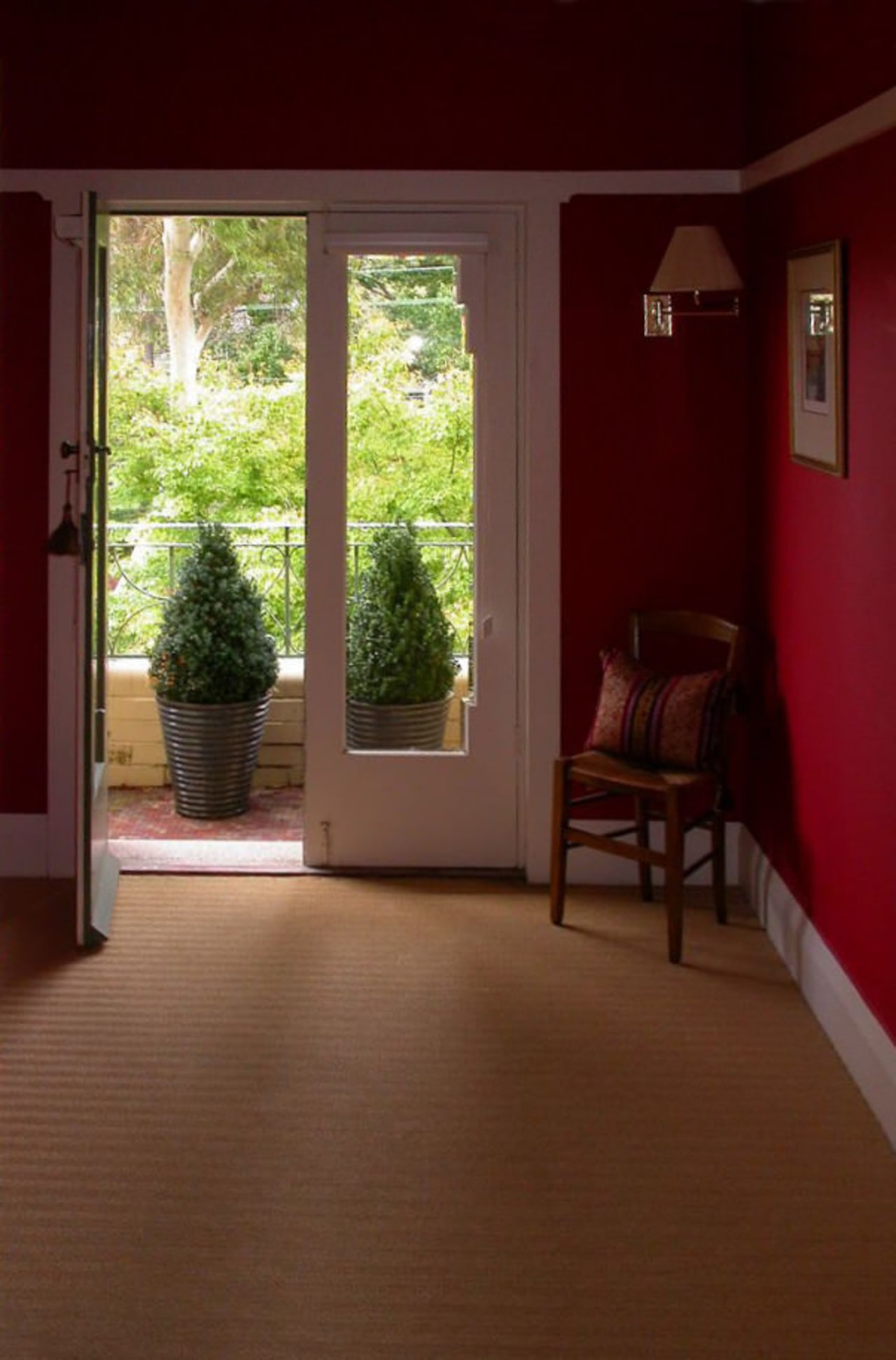 A view of the ensuite area before it door, estate, floor, flooring, hardwood, home, house, interior design, laminate flooring, living room, property, real estate, room, window, wood, wood flooring, wood stain, brown, red