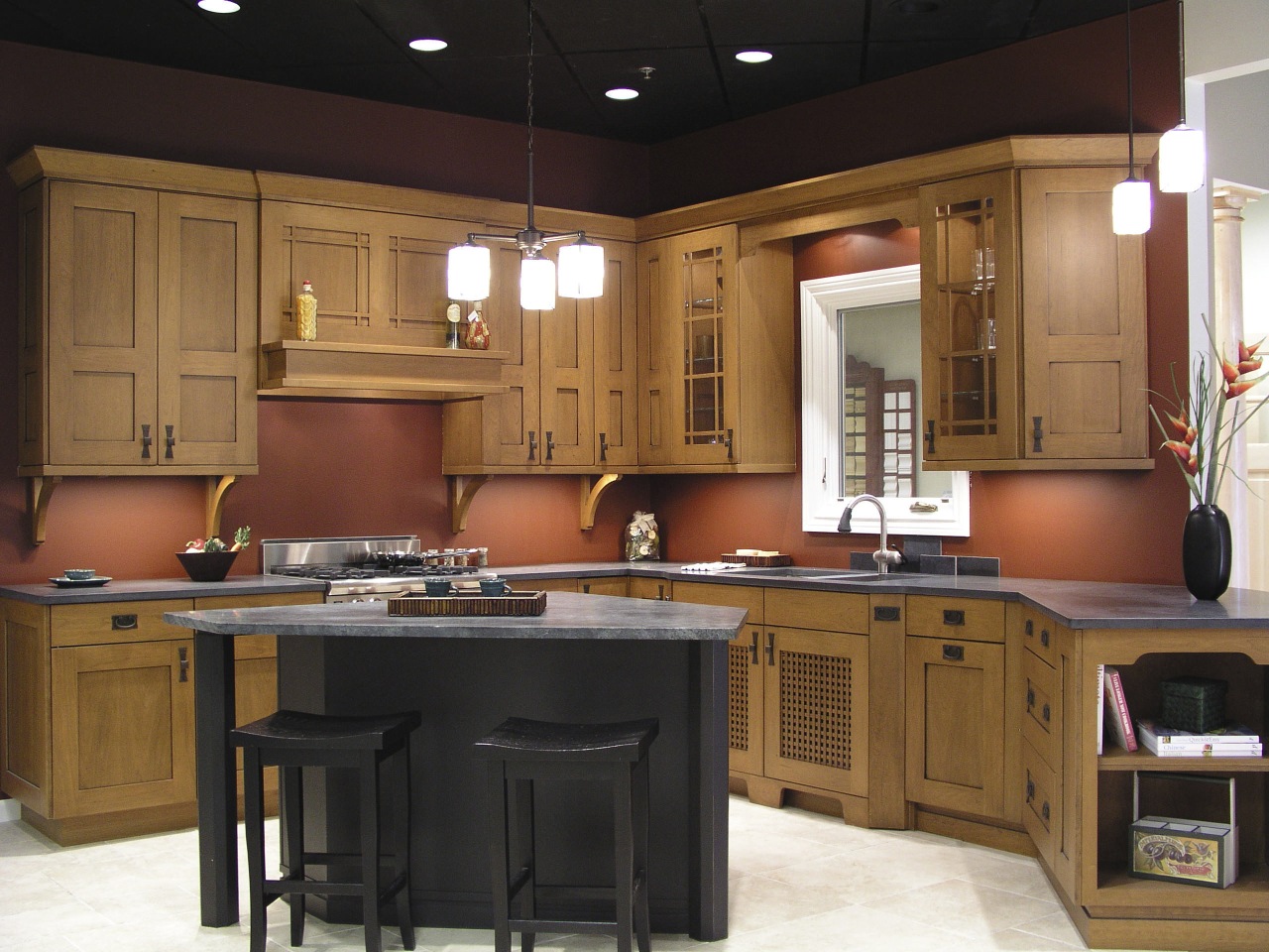 A view of the remodelled interior of this cabinetry, countertop, cuisine classique, furniture, interior design, kitchen, room, under cabinet lighting, black, brown