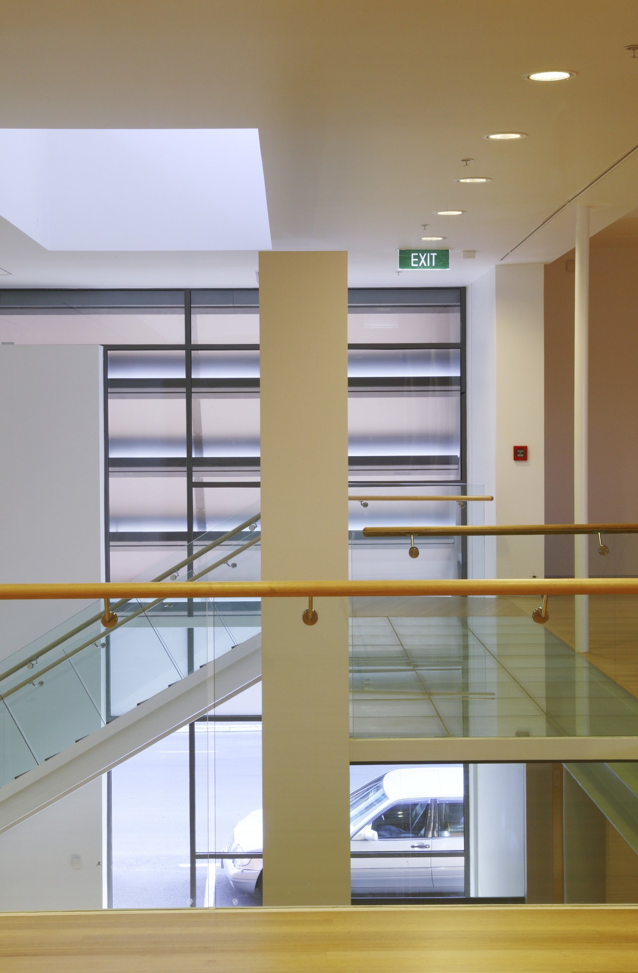 The aluminum panels - as viewed from the architecture, ceiling, daylighting, floor, glass, interior design, window, gray, brown
