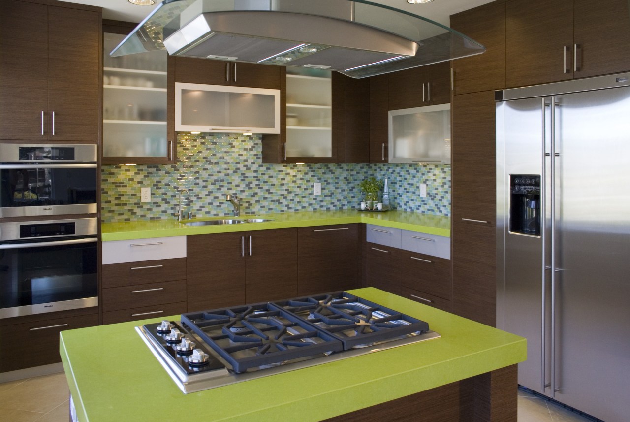 A view of a kitchen designed by Blue countertop, interior design, kitchen, room, brown, gray