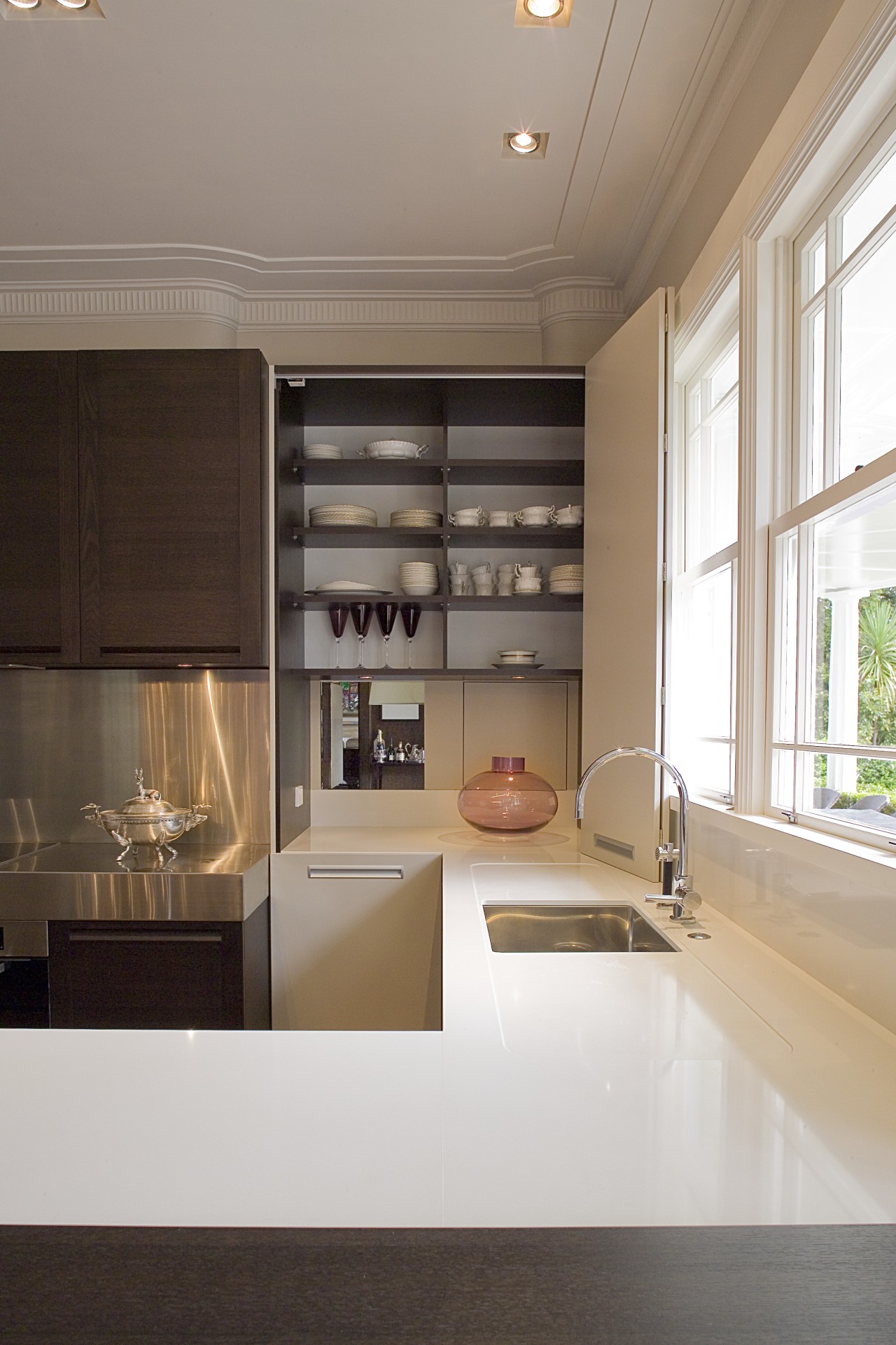 A CésarStone is noporous, it never needs sealing. cabinetry, countertop, cuisine classique, interior design, kitchen, gray