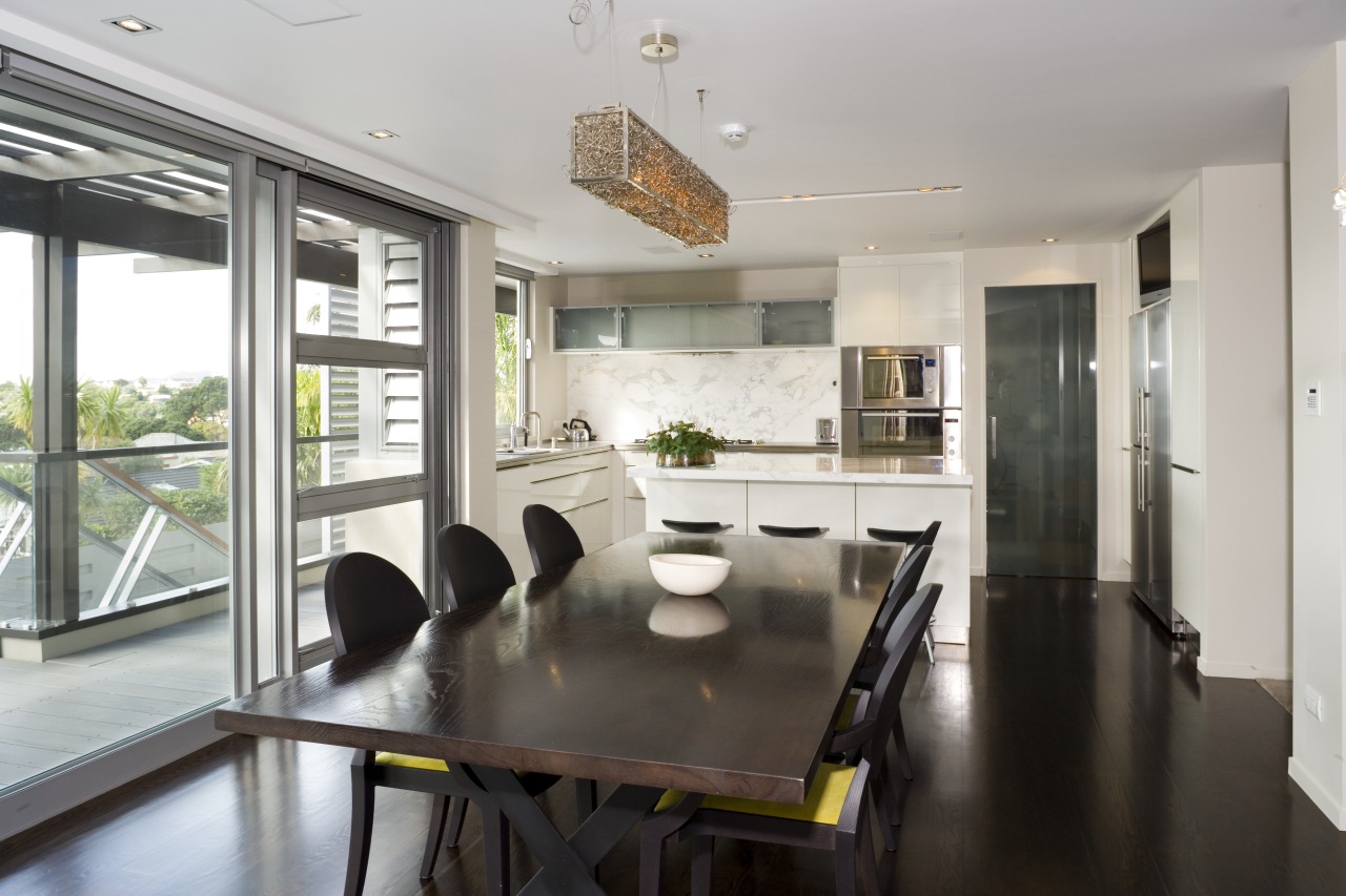 A view of a home by Santa Barbara dining room, house, interior design, property, real estate, room, table, window, gray