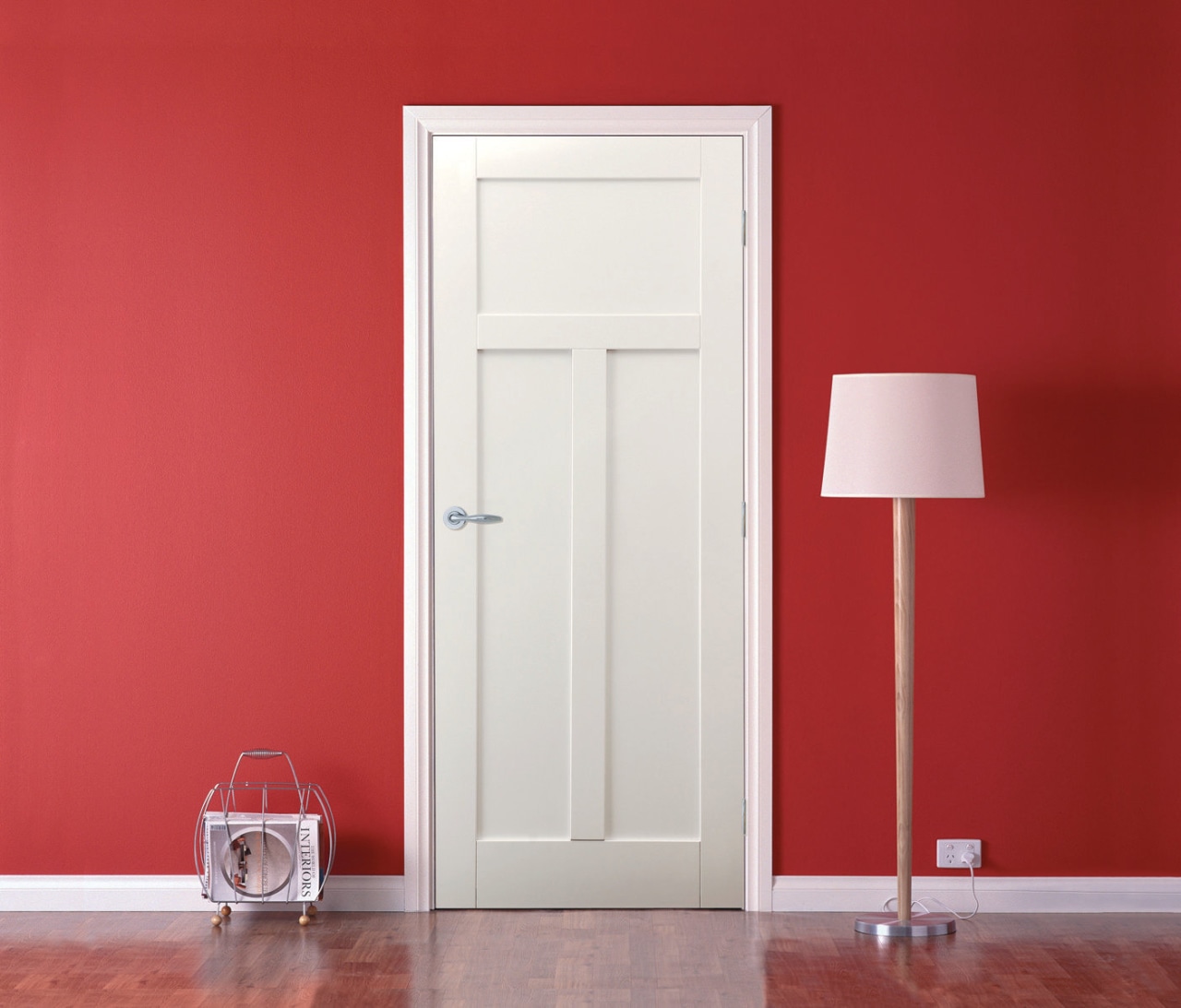 The Moda interior door is loosely modelled on door, product design, red, white