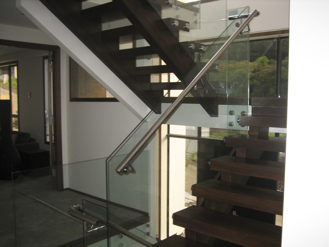 A view of some gazing by New Bright daylighting, glass, handrail, house, interior design, stairs, black