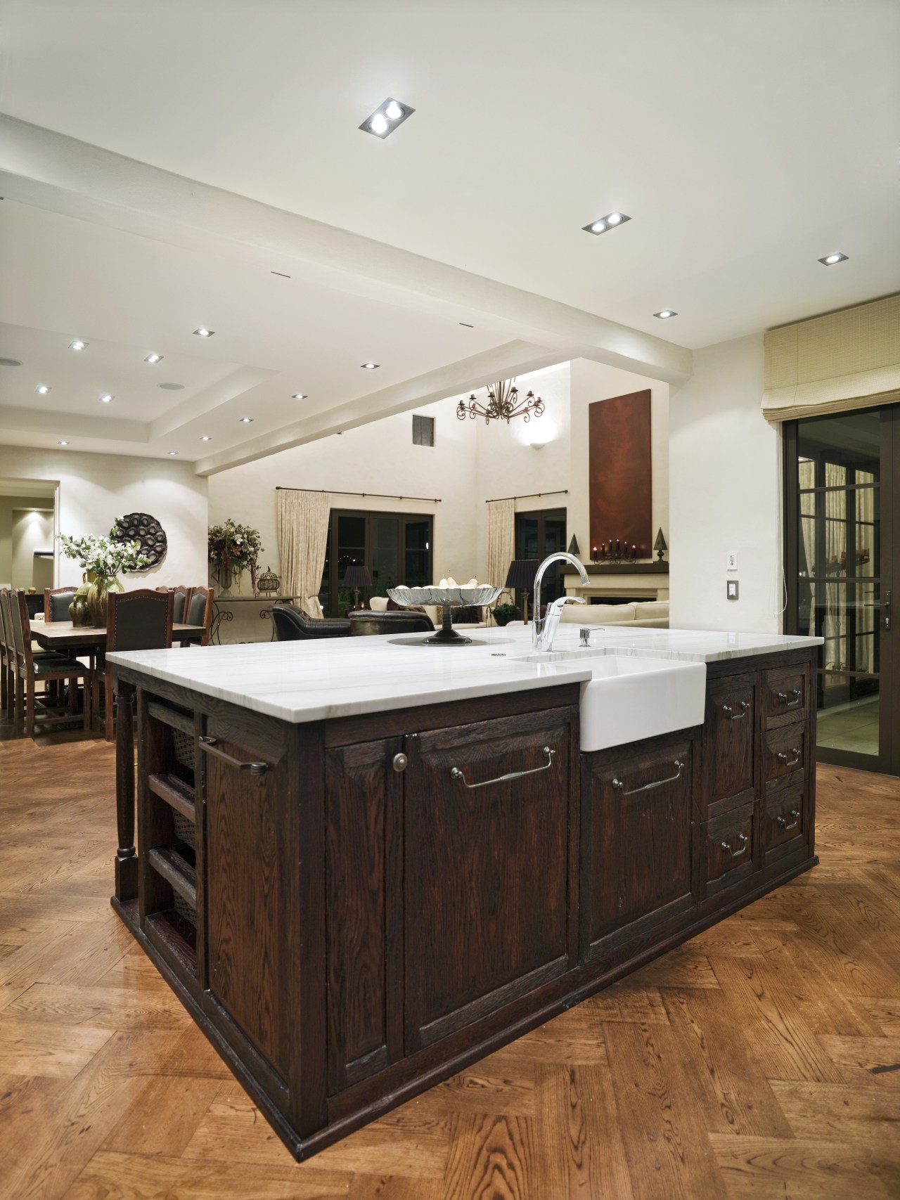 All in-built furniture was custom designed by Masonry cabinetry, ceiling, countertop, cuisine classique, floor, flooring, hardwood, interior design, kitchen, room, wood flooring, gray, brown