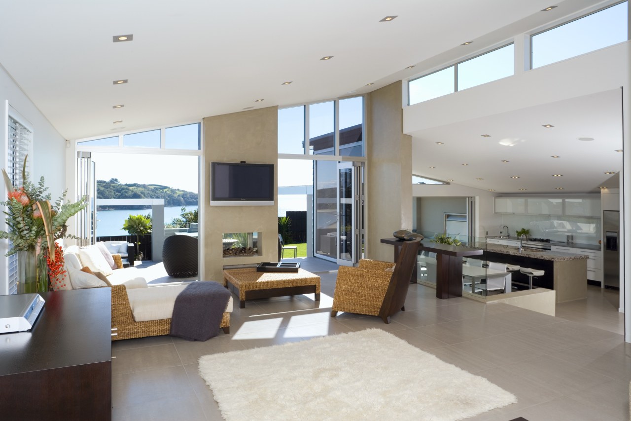 A view of the living area, tiled floors, apartment, architecture, ceiling, daylighting, house, interior design, living room, penthouse apartment, real estate, window, gray