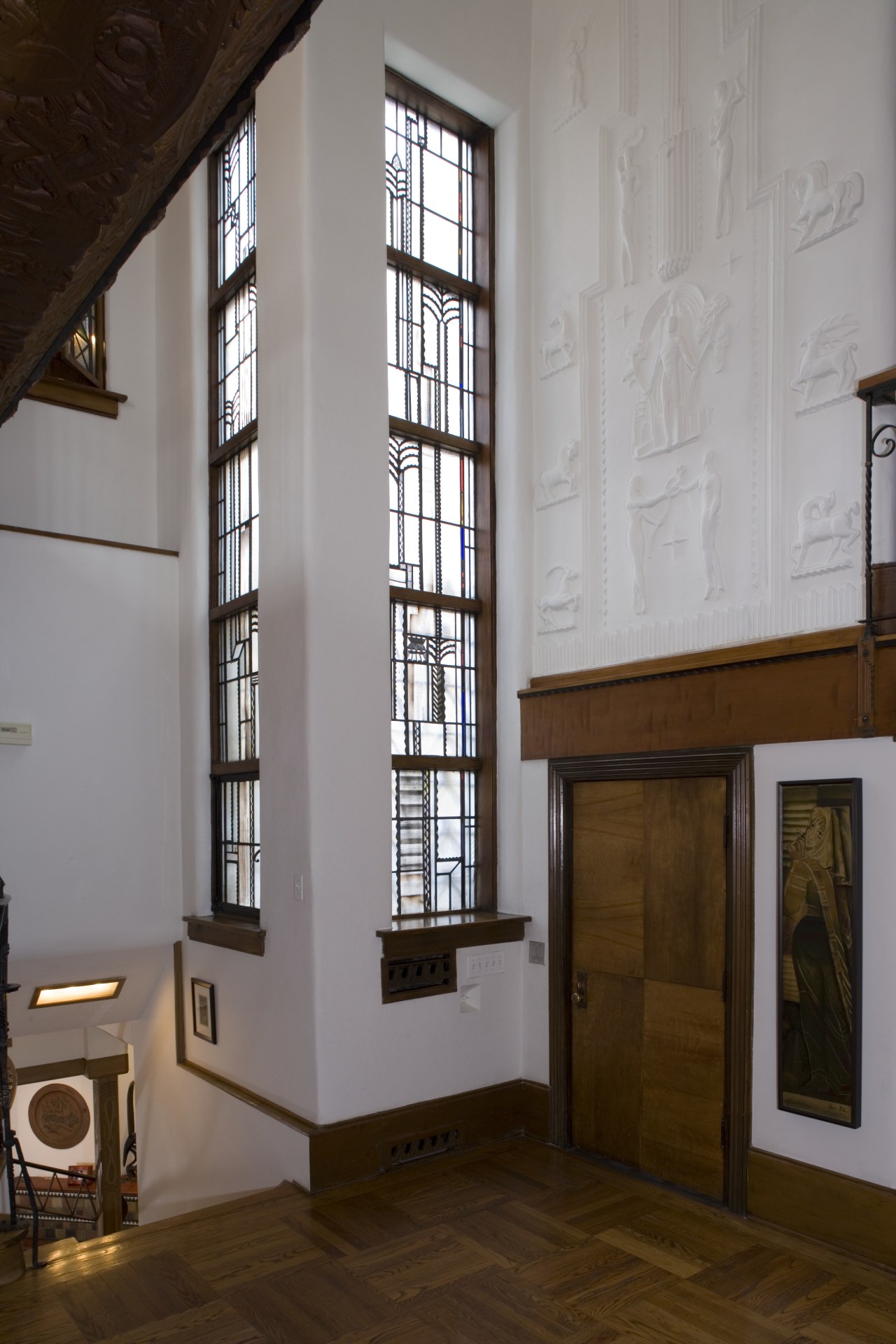 View of the renovated Victorian house, the floor daylighting, door, home, interior design, window, wood, gray, brown