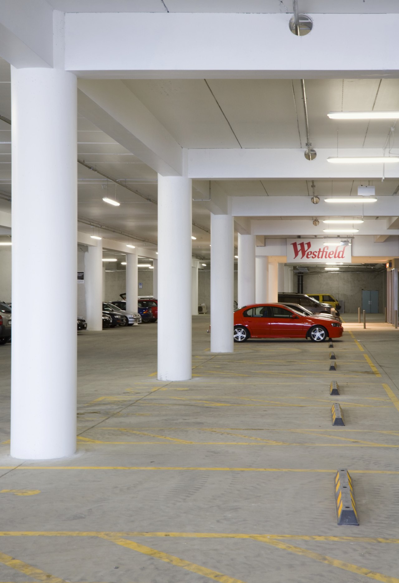 Concrete columns underpin massive concrete suspended floors troughtout architecture, floor, flooring, parking, structure, gray, white
