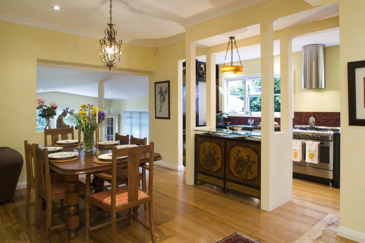 View of Kitchen designed by Celia Visser Design, dining room, interior design, living room, property, real estate, room, orange, brown