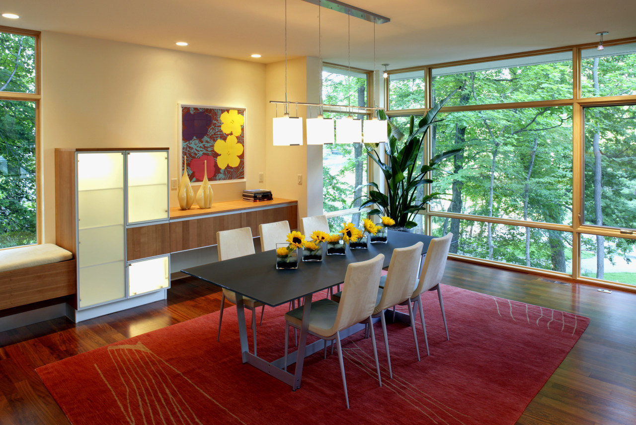 A view of a kitchen design by Valcucine architecture, dining room, home, house, interior design, living room, real estate, room, table, window