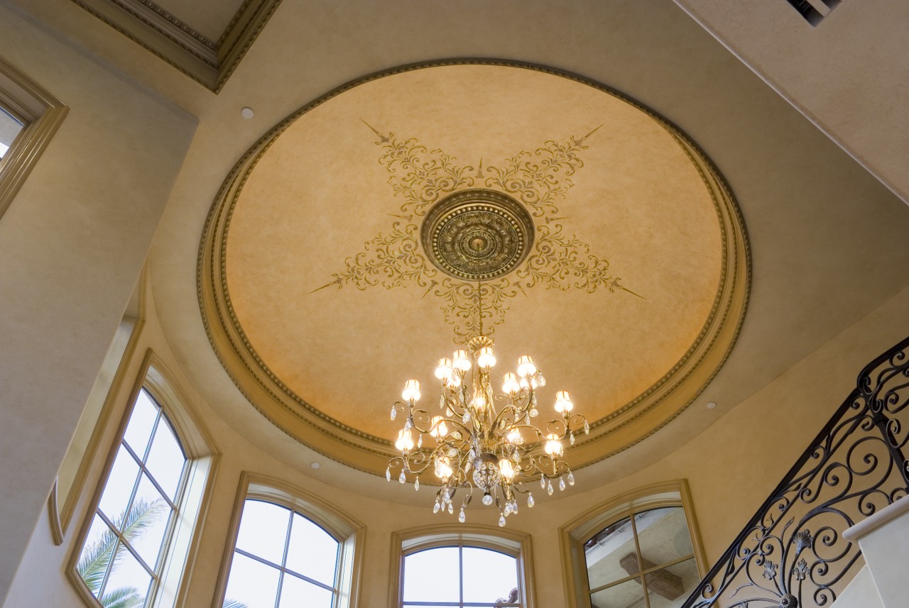 View of paint finishing and stenciling by fabrice. ceiling, daylighting, dome, estate, brown, orange