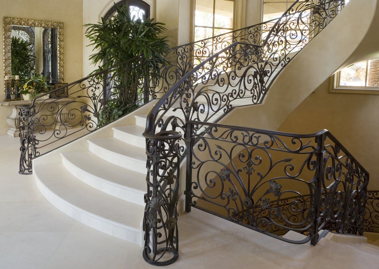 View of railings by Ossi's iron Works baluster, handrail, iron, stairs, brown, gray