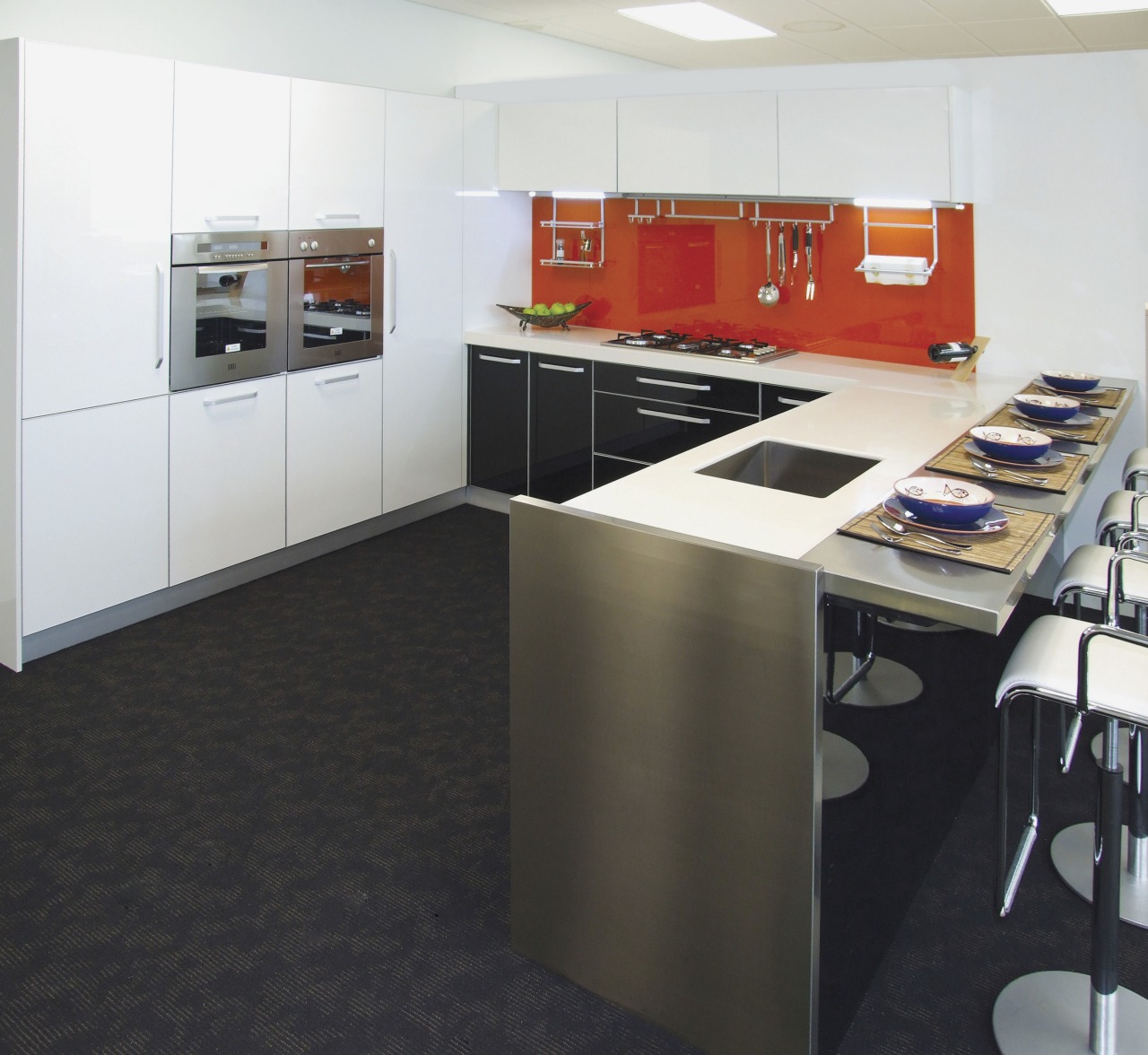 View of cabinetry by Kitchen Bathroom Storage depot. countertop, floor, flooring, interior design, kitchen, black, white