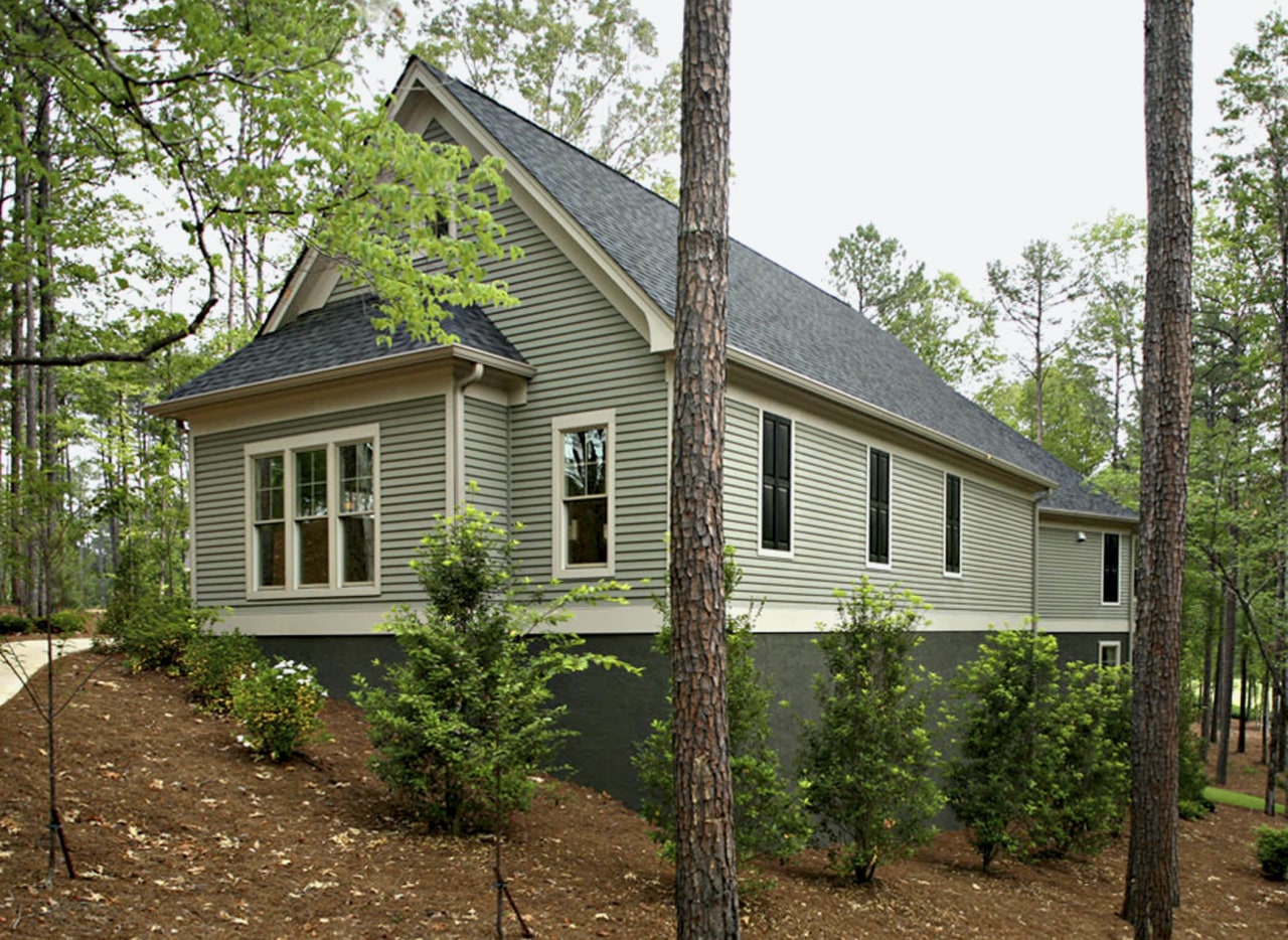 View of Artisan by James Hardie cottage, estate, facade, farmhouse, home, house, plant, property, real estate, siding, tree, brown, green