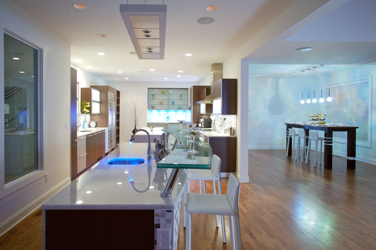 A view of a kitchen benchtop by Multistone. ceiling, countertop, dining room, floor, home, interior design, kitchen, property, real estate, room, table, gray