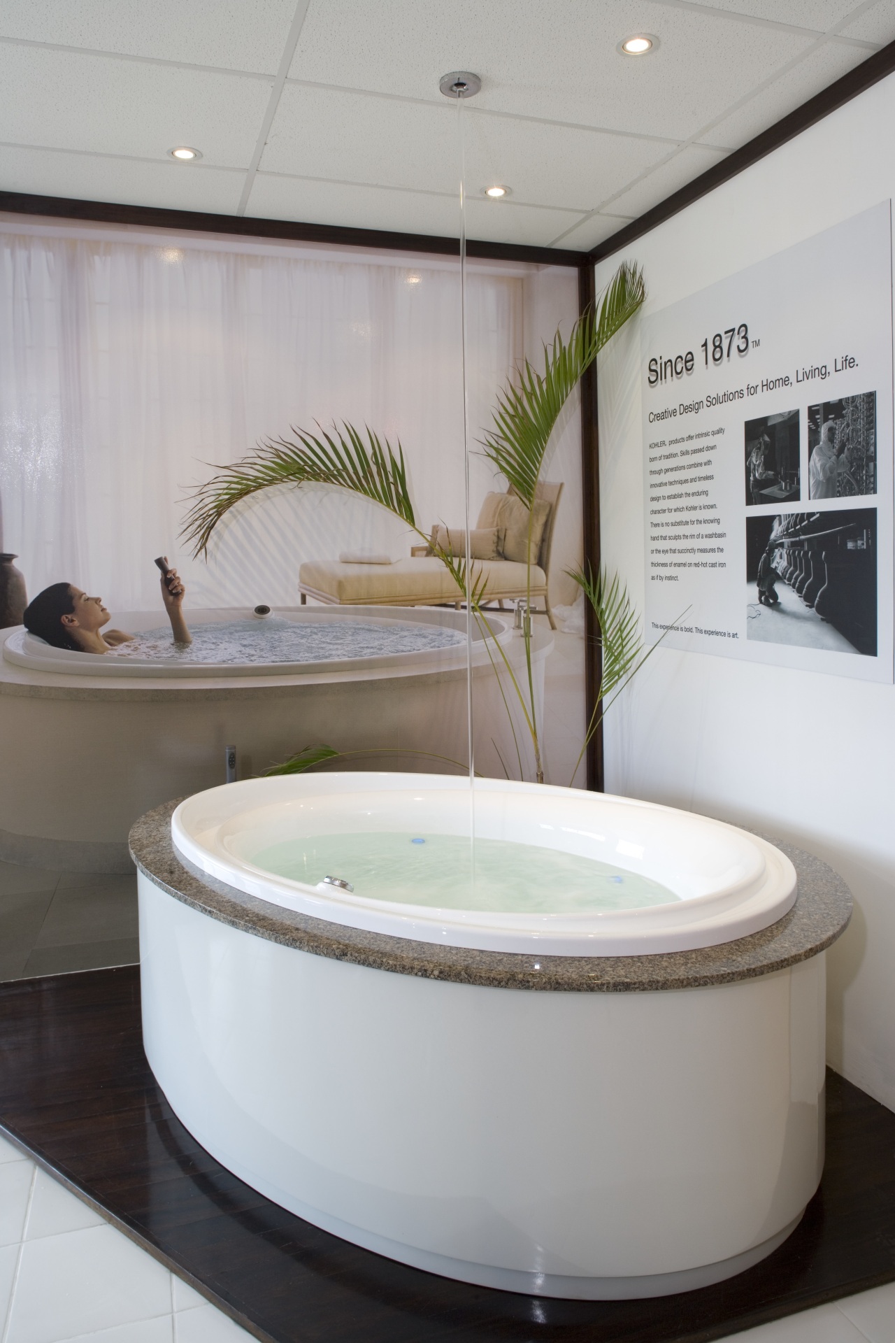 The Purist Whirlpool chromatherapy tub is paired with bathroom, bathtub, interior design, plumbing fixture, product design, gray