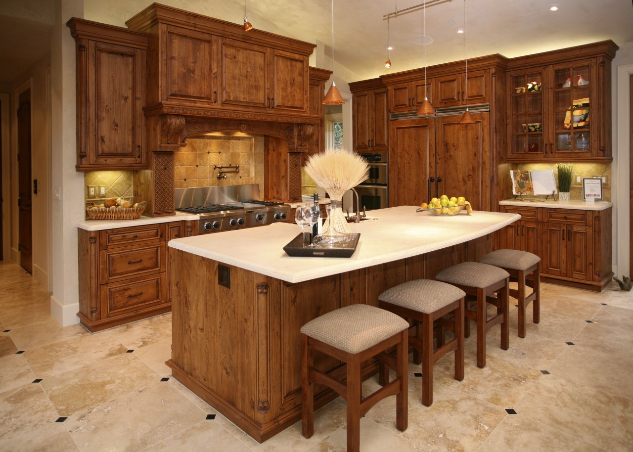 Alder wood cabinetry kitchen cabinetry, countertop, cuisine classique, floor, flooring, furniture, hardwood, interior design, kitchen, room, wood, wood flooring, wood stain, brown, orange