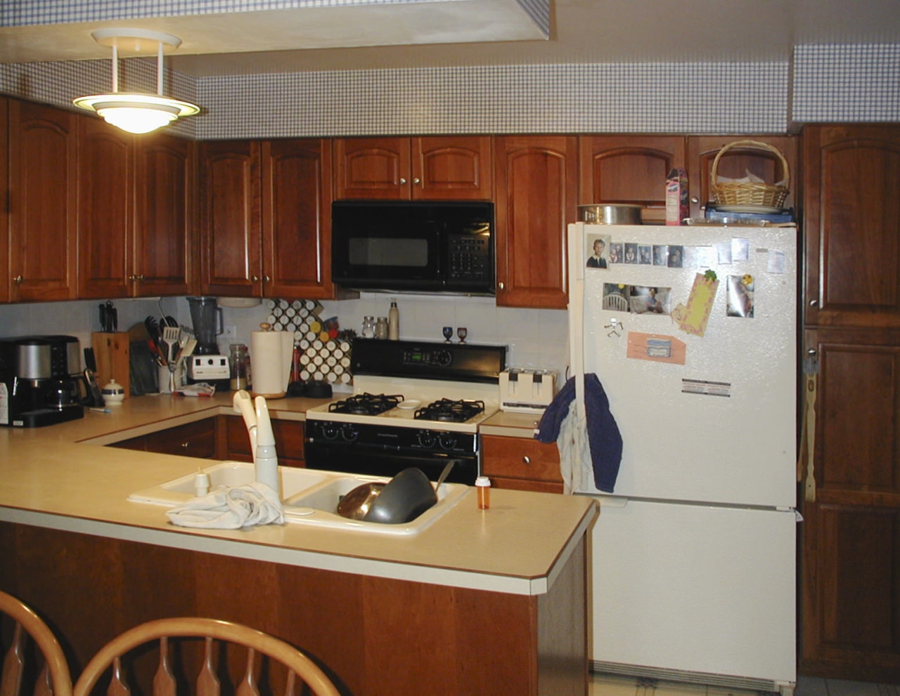 view of kitchen before renovations by Insignia Kitchen cabinetry, countertop, furniture, kitchen, real estate, room, gray, red