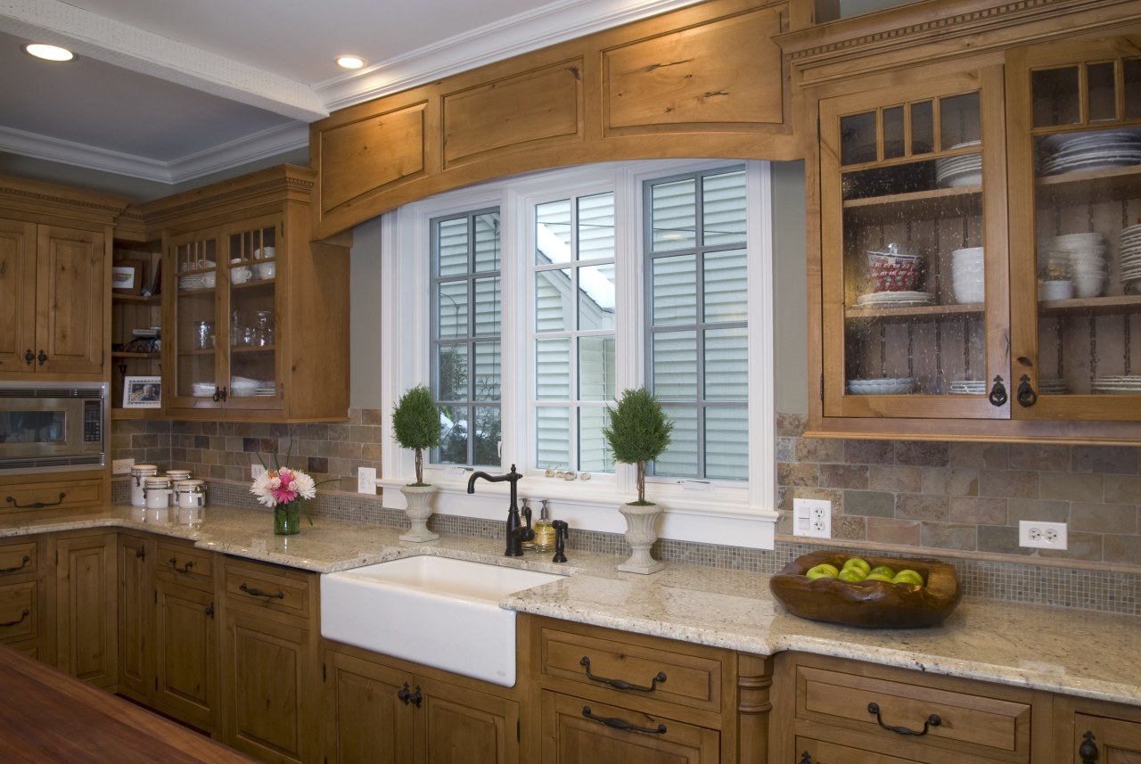 Wooden cabintery Kitchen, with kitchen sink kitchen appliances cabinetry, countertop, cuisine classique, interior design, kitchen, room, under cabinet lighting, window, brown, gray