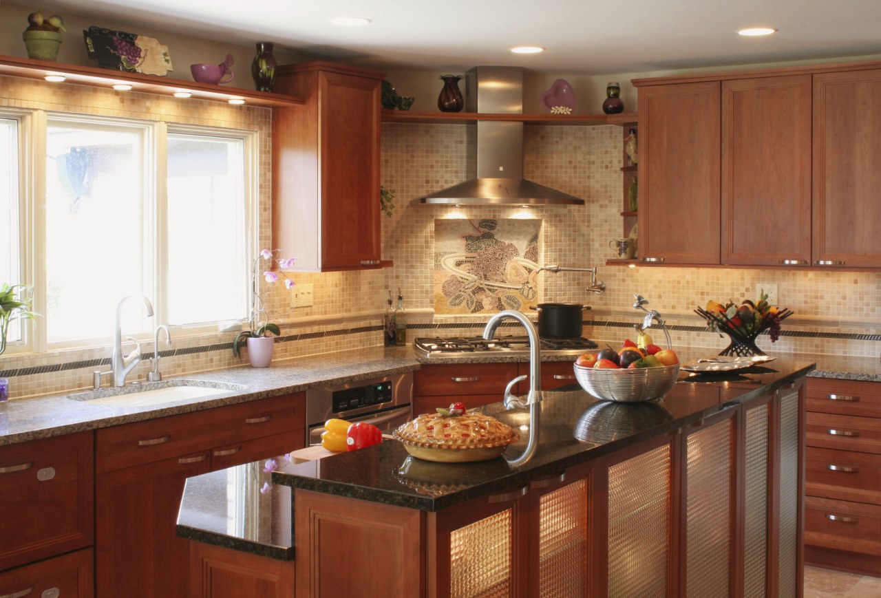 view of kitchen by Dream Kitchens, featuring cabinetry, cabinetry, countertop, cuisine classique, flooring, interior design, kitchen, room, brown