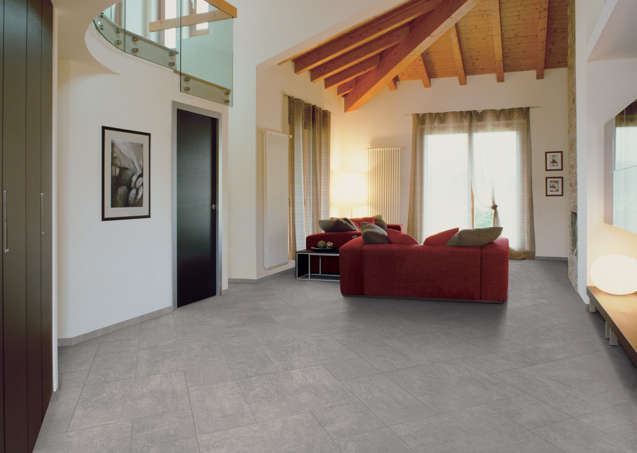 Opened planned living room with stone tiled flooring, ceiling, estate, floor, flooring, hardwood, interior design, laminate flooring, living room, lobby, property, real estate, room, tile, wood, wood flooring, gray