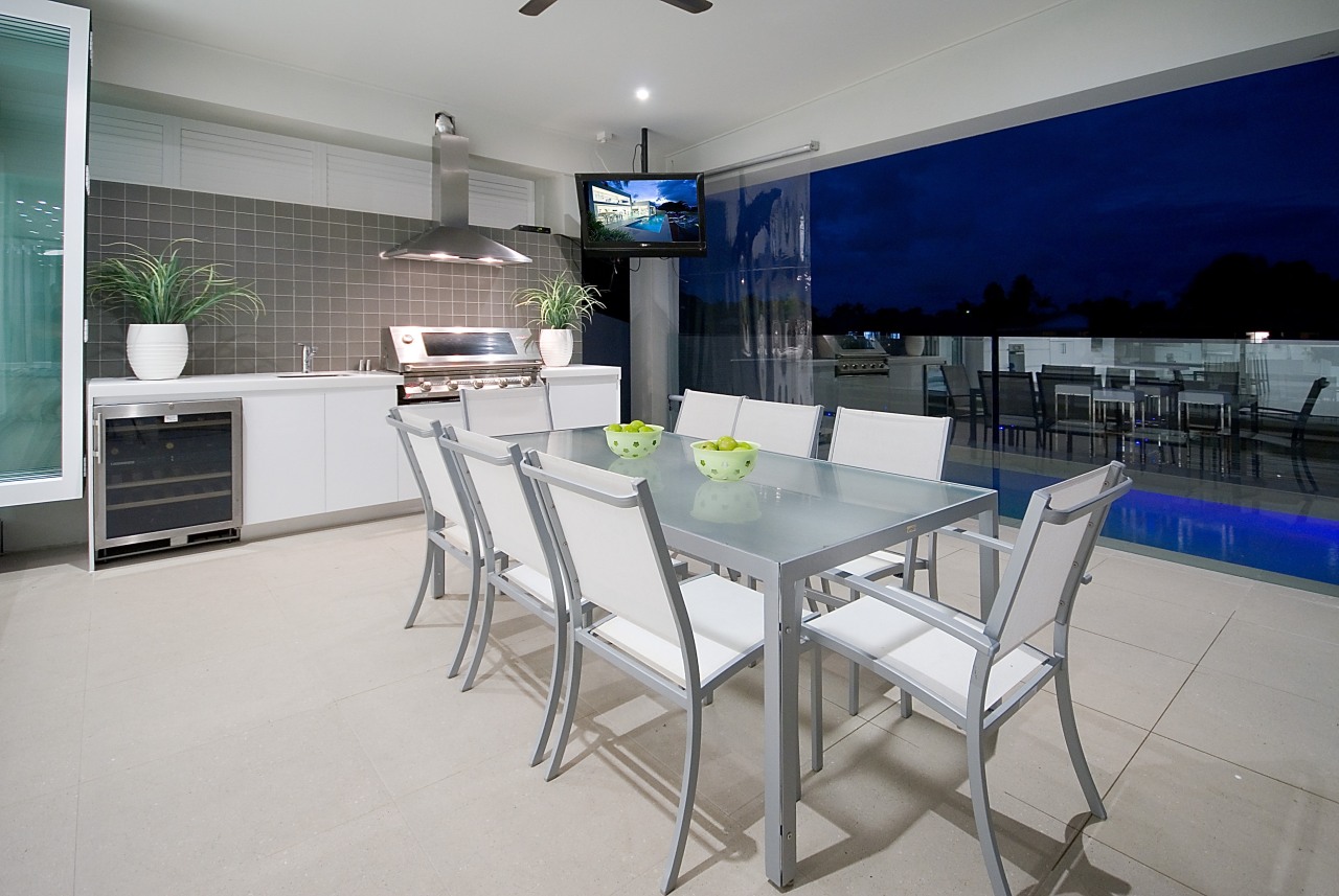 Contemporary dining area and kitchen in renovated home floor, interior design, property, real estate, table, gray