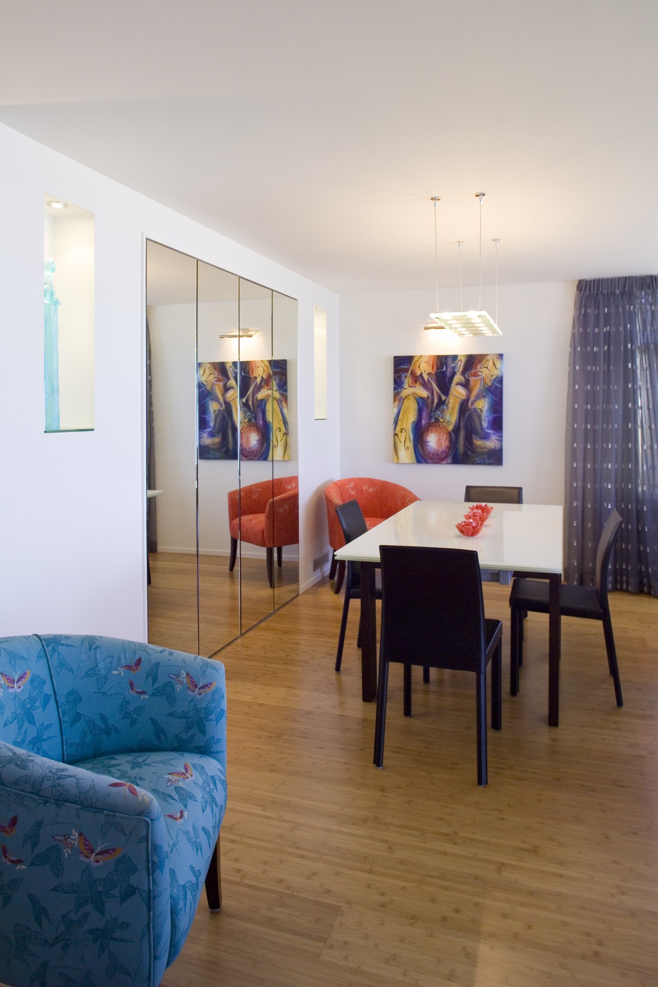 View of the lounge and and dining area apartment, ceiling, chair, dining room, floor, flooring, furniture, home, house, interior design, living room, real estate, room, suite, table, white, brown