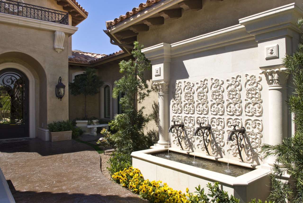 Exterior Fountain Roma Design courtyard, estate, facade, home, outdoor structure, property, real estate, villa, window, brown