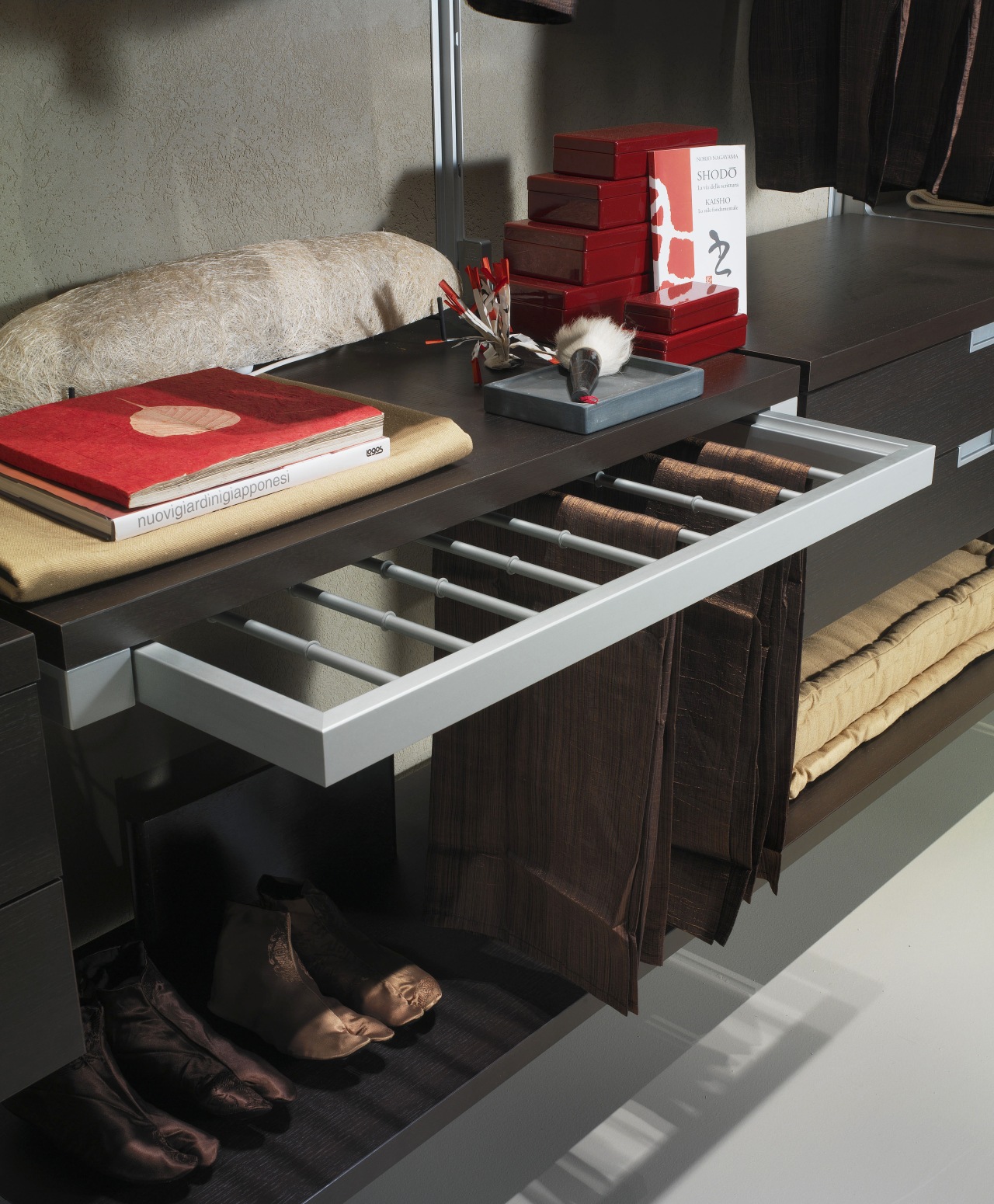 FEG wardrobe system by DK Wardrobe inside contemporary floor, furniture, piano, product design, table, wood, black, gray