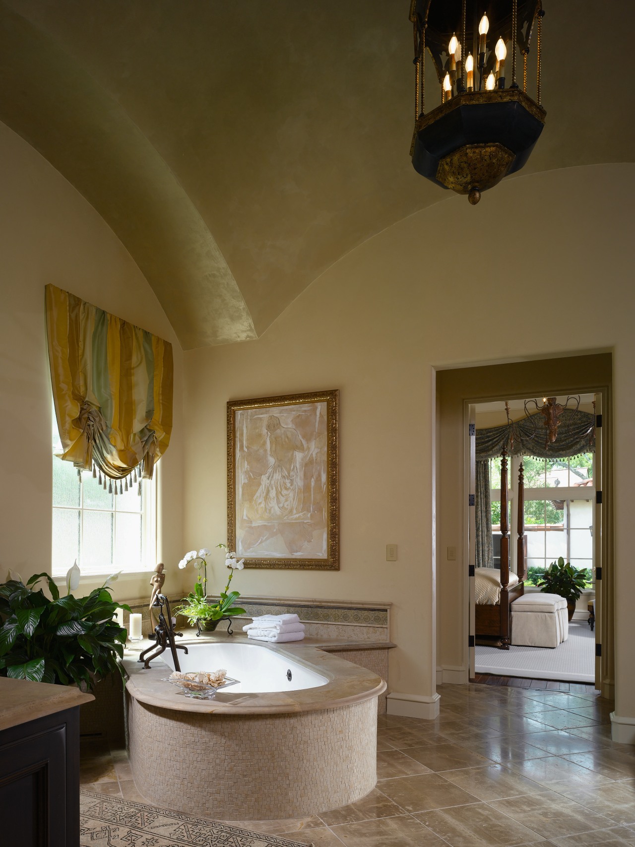 View of ensuite with master bedroom in background, bathroom, ceiling, estate, floor, home, interior design, living room, room, wall, brown