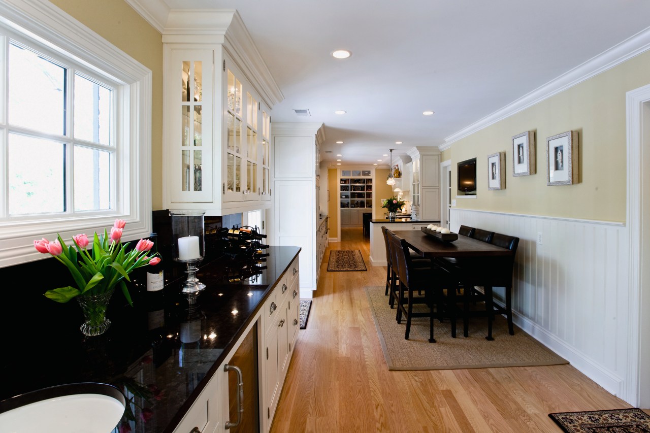 View of a kitchen designed by Drury Design ceiling, countertop, dining room, estate, floor, flooring, hardwood, home, interior design, kitchen, living room, property, real estate, room, wood flooring, gray