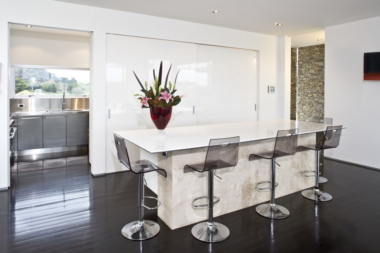 Image of the kitchen and the dining room countertop, dining room, interior design, kitchen, property, real estate, table, white