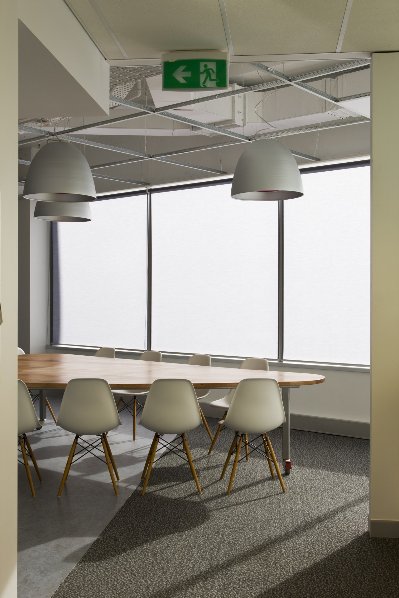 View of an office area in the ARUP architecture, ceiling, chair, floor, furniture, interior design, light fixture, product design, table, gray