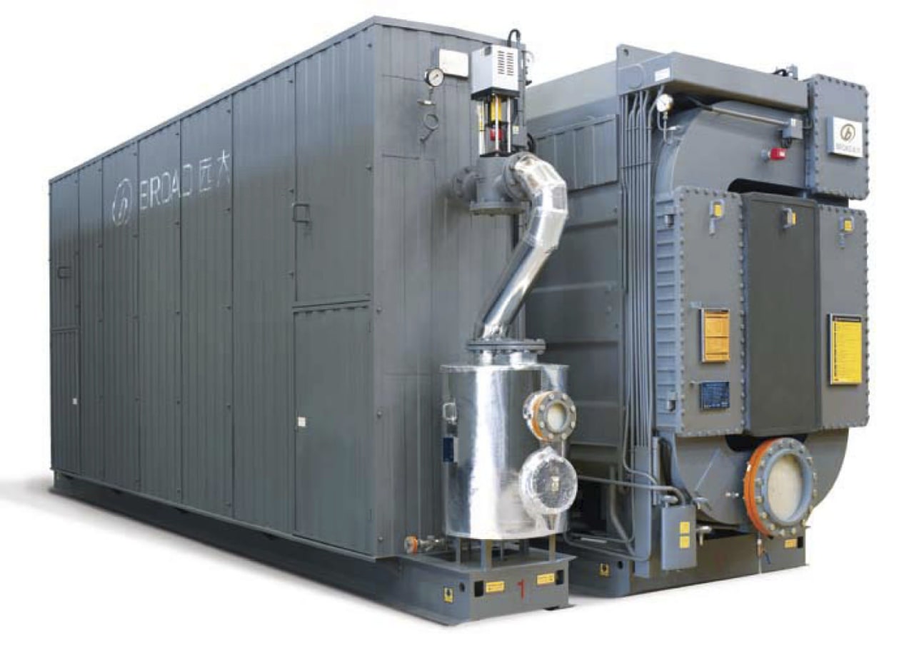 The absorption chiller's aquat apperance belies the intricate machine, product, gray, white
