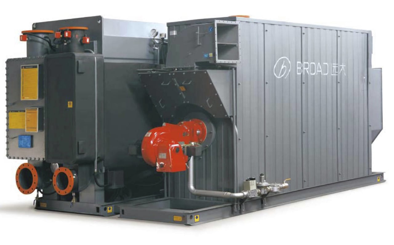 The absorption chiller's aquat apperance belies the intricate electric generator, machine, product, gray, white