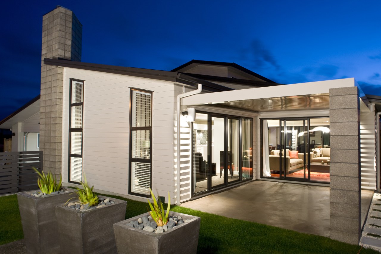 In keeping with modern lifestyles, the living spaces architecture, elevation, estate, facade, home, house, property, real estate, residential area, window, blue