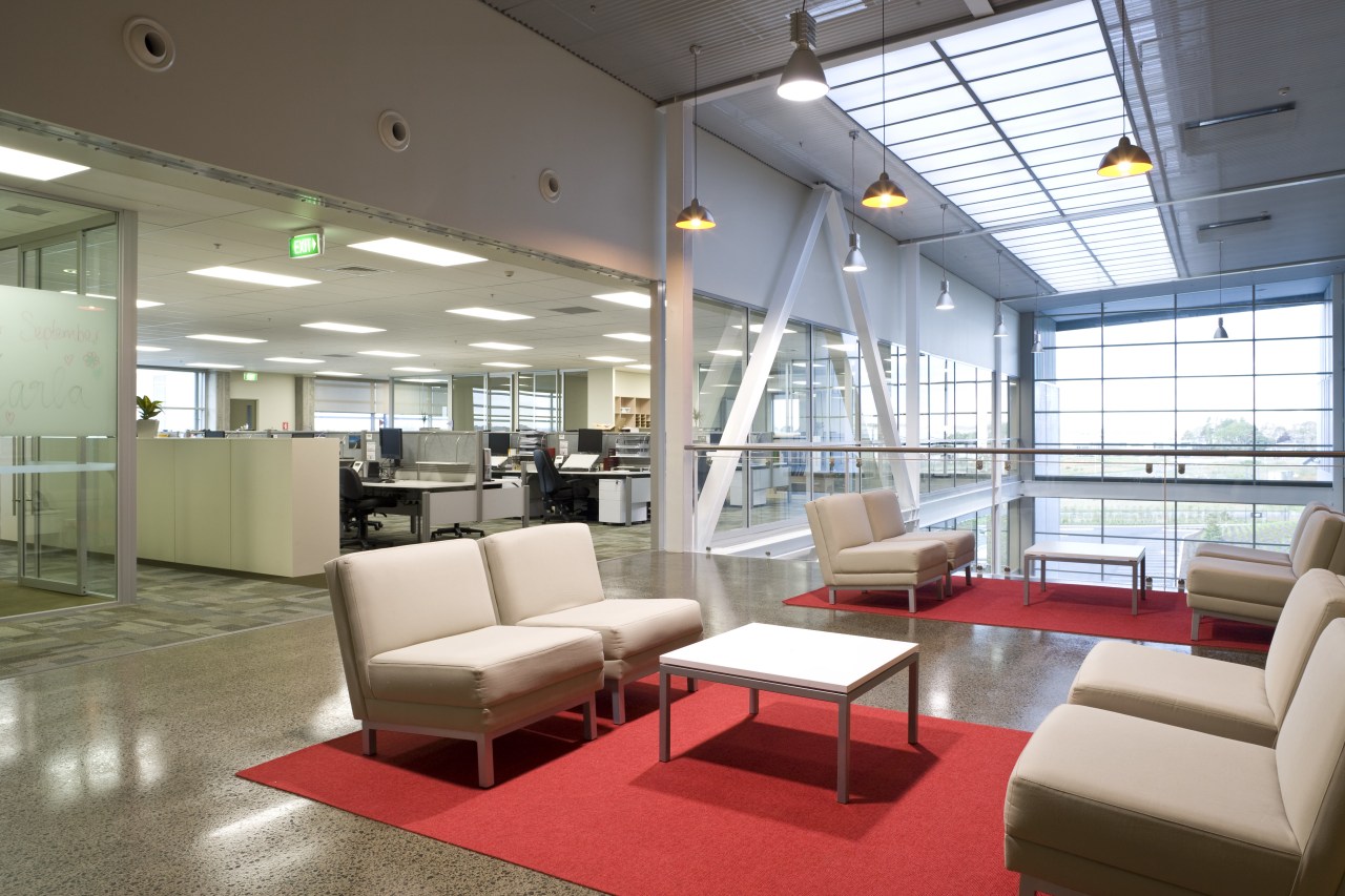 Images of the interior of the Office max ceiling, daylighting, interior design, lobby, gray