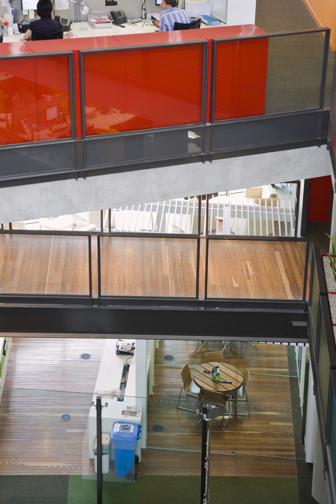 Timber flooring throughout the bank features grey ironbark desk, furniture, product, shelf, shelving, table, wood, gray