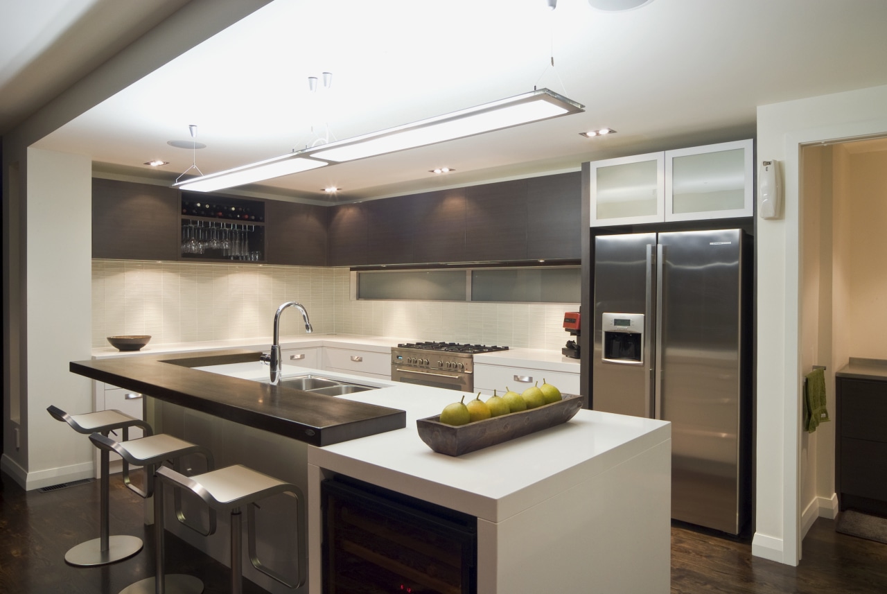 view of a new kitchen which features white cabinetry, countertop, cuisine classique, interior design, kitchen, white