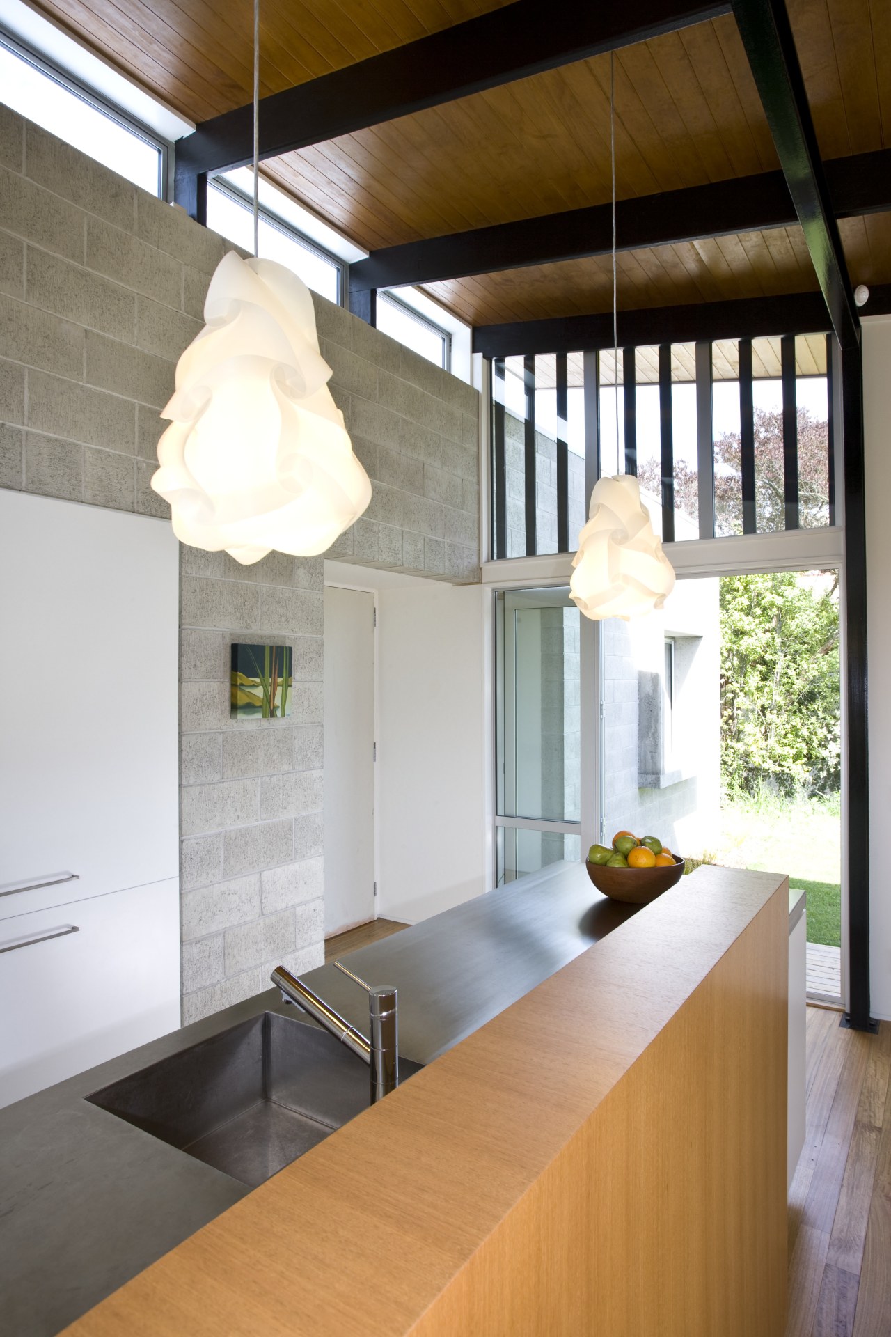 iew of a kitchen which features a kitchen architecture, ceiling, countertop, daylighting, house, interior design, kitchen, loft, table, white