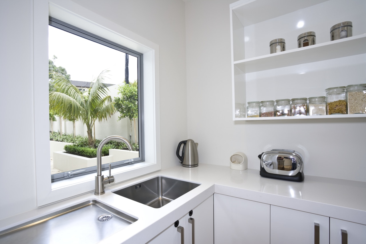 White laminate kitchen silestone Blanco Zeus Benchtops. home, interior design, kitchen, property, real estate, window, gray, white