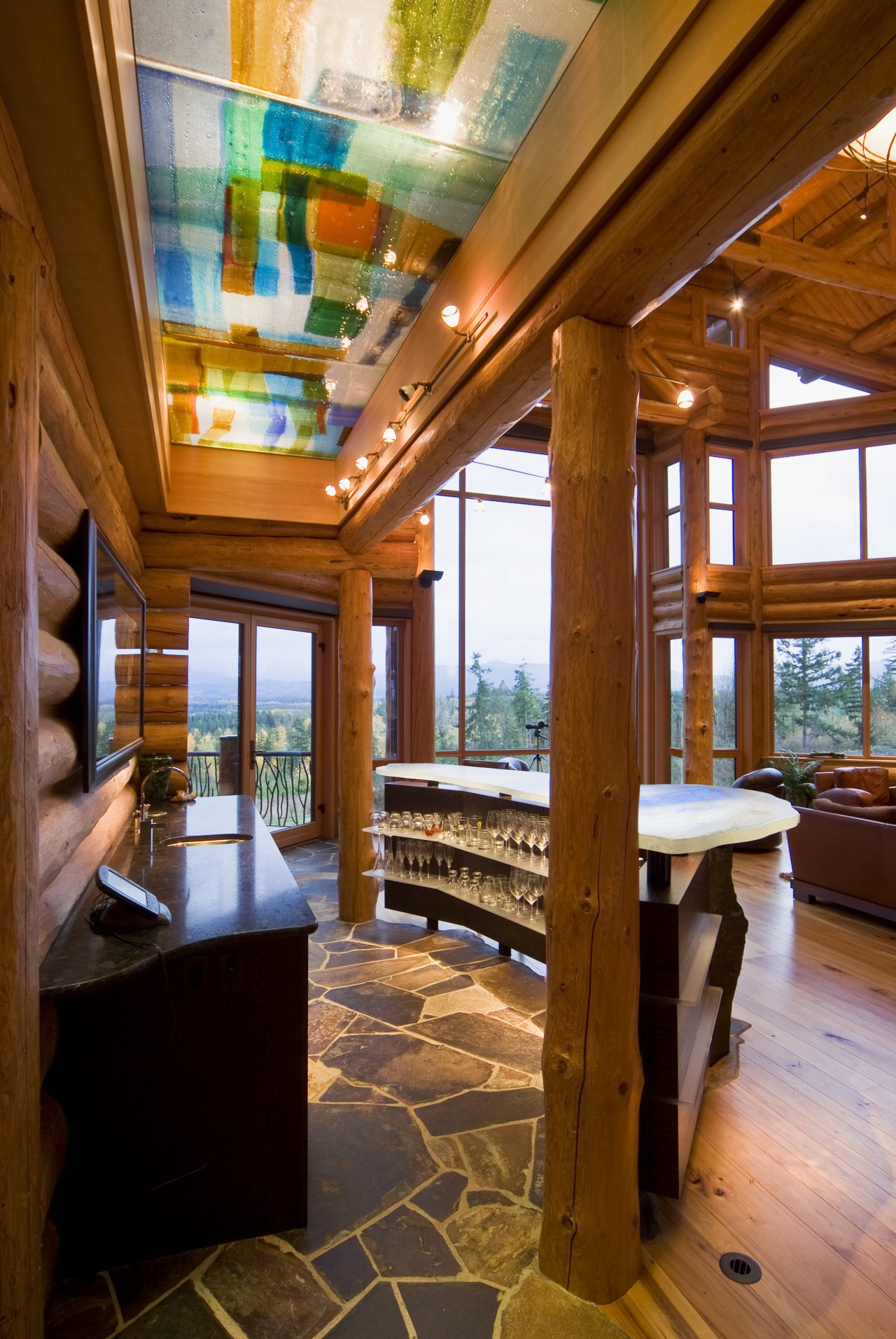 Image of the interior of this home which architecture, ceiling, estate, home, interior design, living room, lobby, real estate, window, wood, brown