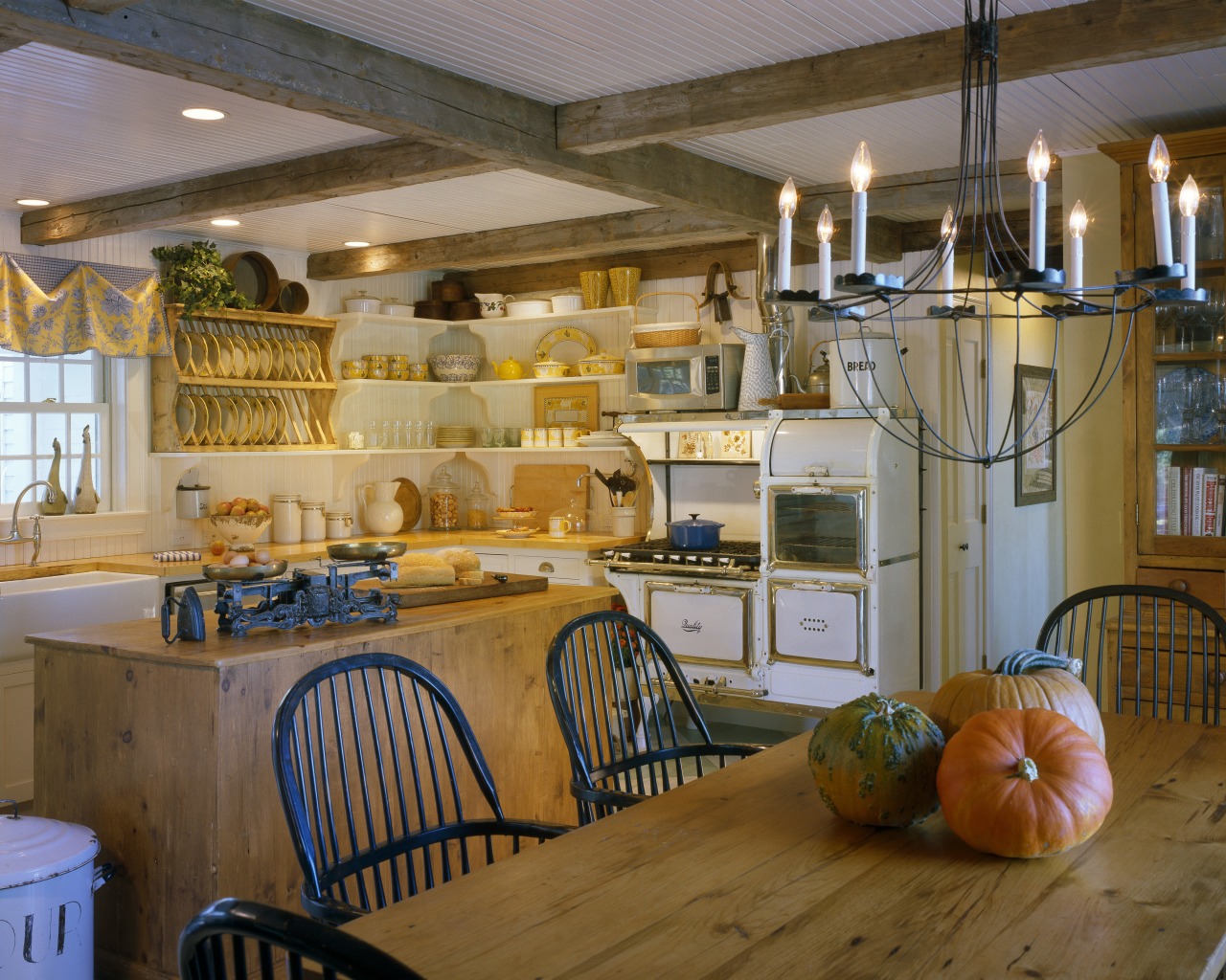 View of a remodelled country-styled kitchen which features countertop, home, interior design, kitchen, room, brown