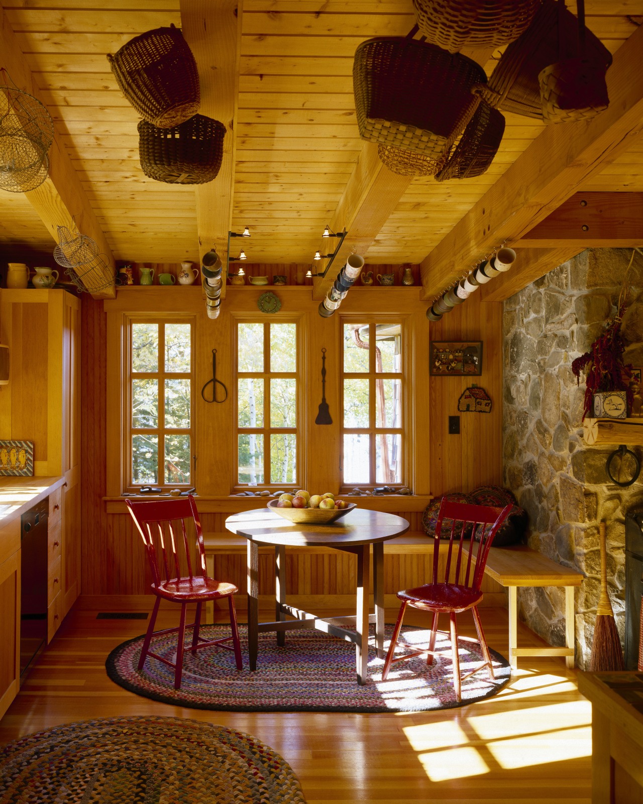 View of a casual dining area which features café, ceiling, dining room, furniture, home, interior design, lighting, living room, restaurant, room, table, wood, brown