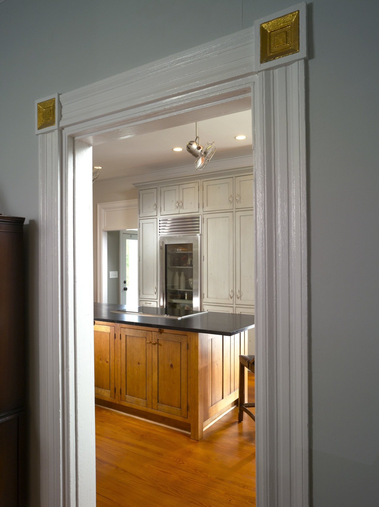 View of the original 1832 farmhouse door and cabinetry, furniture, home, interior design, room, gray