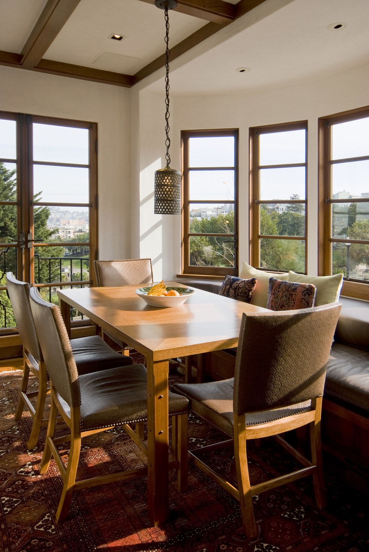 Image of Mahogany woodwork designed by Glenn Pope chair, dining room, furniture, home, house, interior design, living room, real estate, room, table, window, wood, brown, red