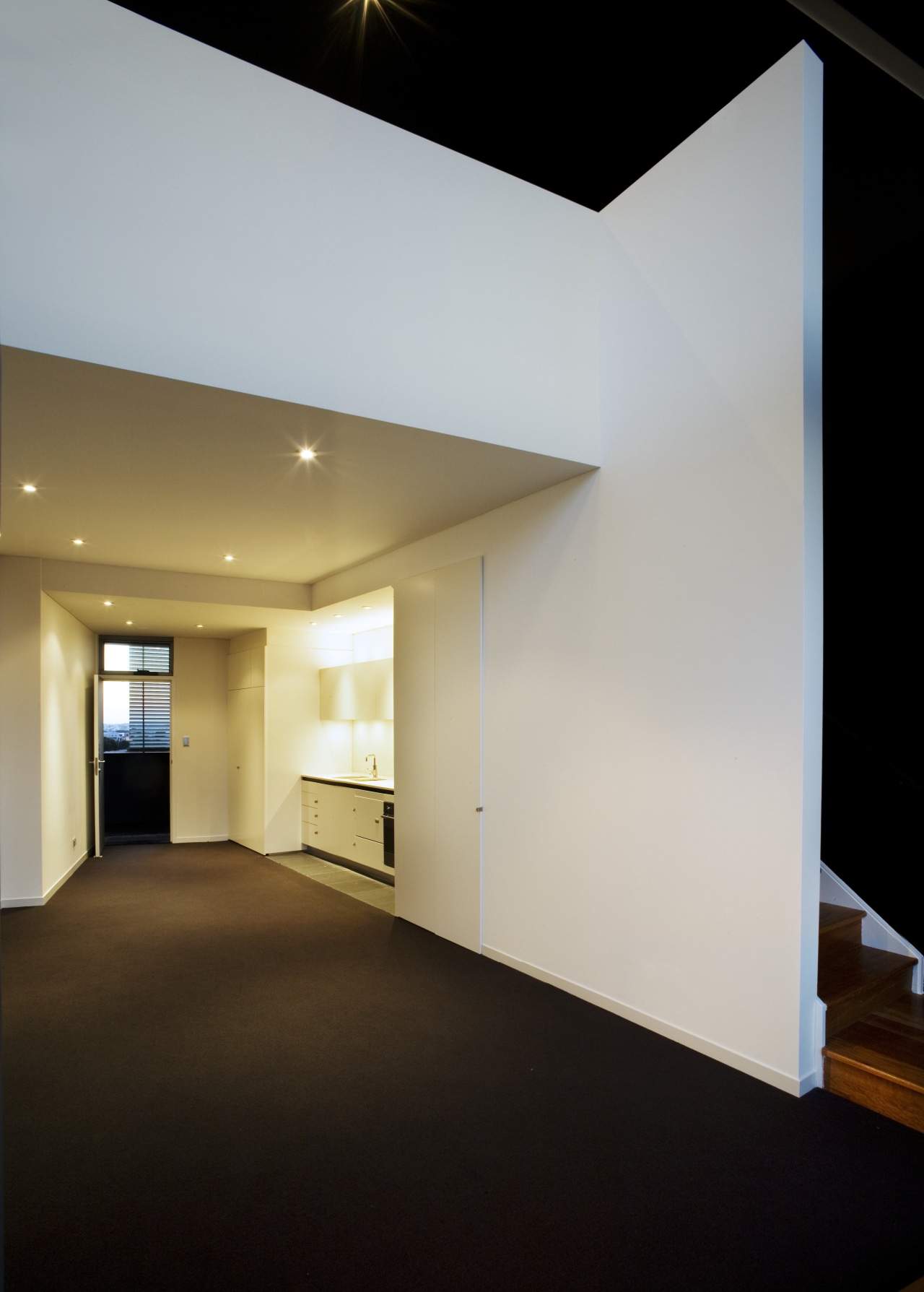 Interior view of a stairway inside one of architecture, ceiling, daylighting, floor, home, house, interior design, property, real estate, wall, gray, black