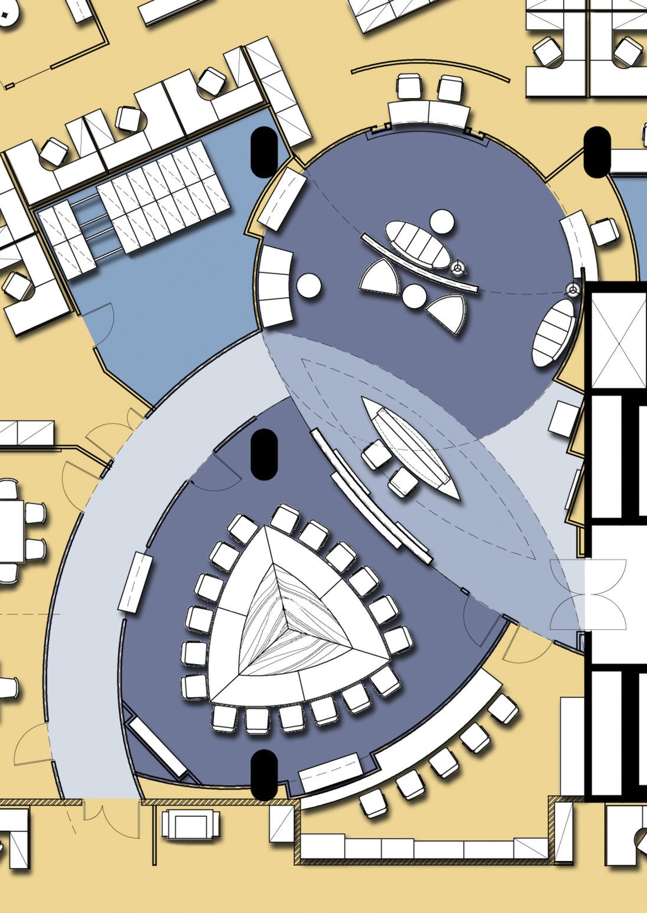 View of floor plans for the Wilhelmsen Maritime area, cartoon, design, diagram, fiction, font, illustration, line, product design, text, white, orange