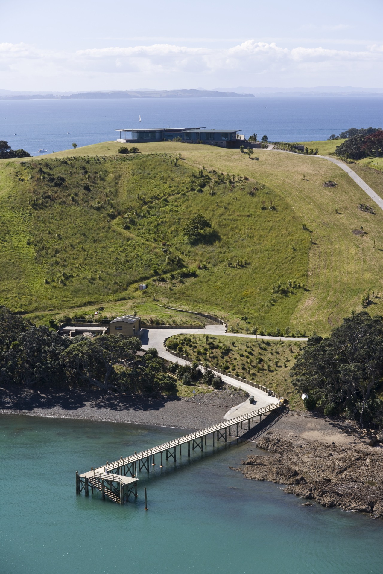 View of pathway which leads to a private aerial photography, bay, bridge, cape, coast, coastal and oceanic landforms, fixed link, headland, inlet, ocean, promontory, reservoir, sea, shore, sky, terrain, water, water resources, waterway, brown