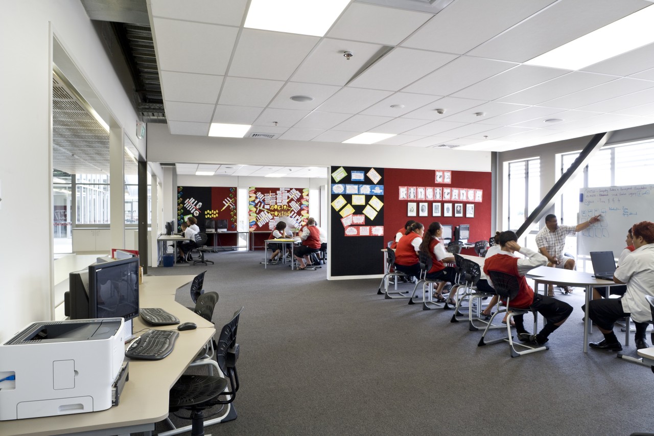 Images of the te Whanua o Tupuranga school institution, interior design, white, gray